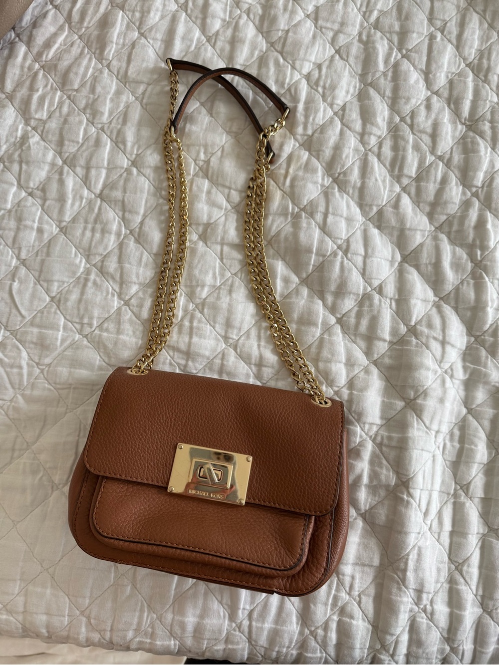 Michael Kors Brown Leather Shoulder Bag with Gold Chain Strap